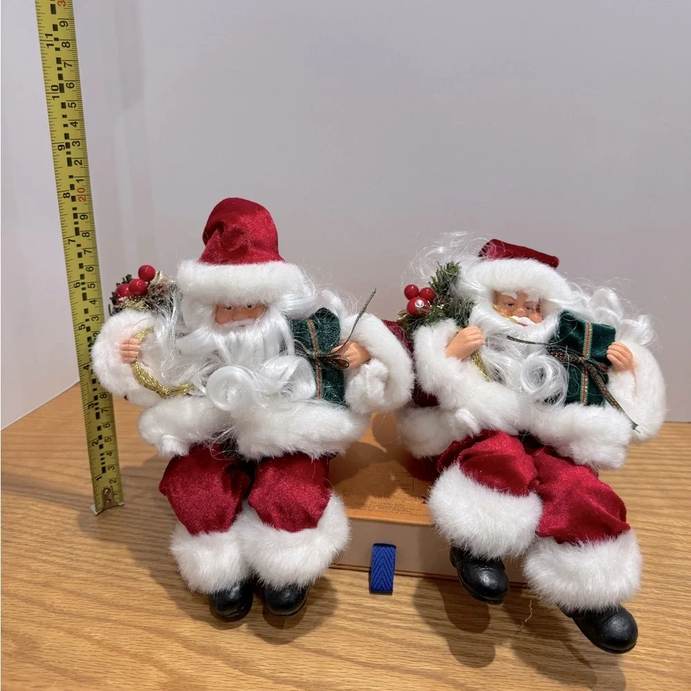 Vintage 90’s Christmas Santa’s sitting on shelf stocking holders